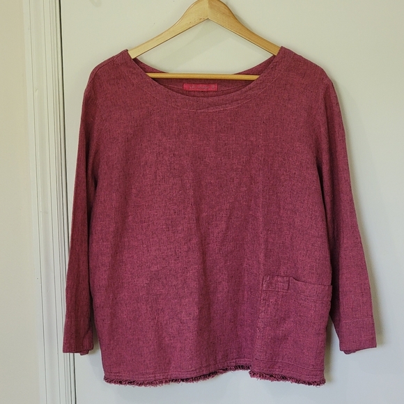 Cut Loose Linen Cotton Blend Top with Pocket Fringe Hem Size XL - Picture 14 of 16